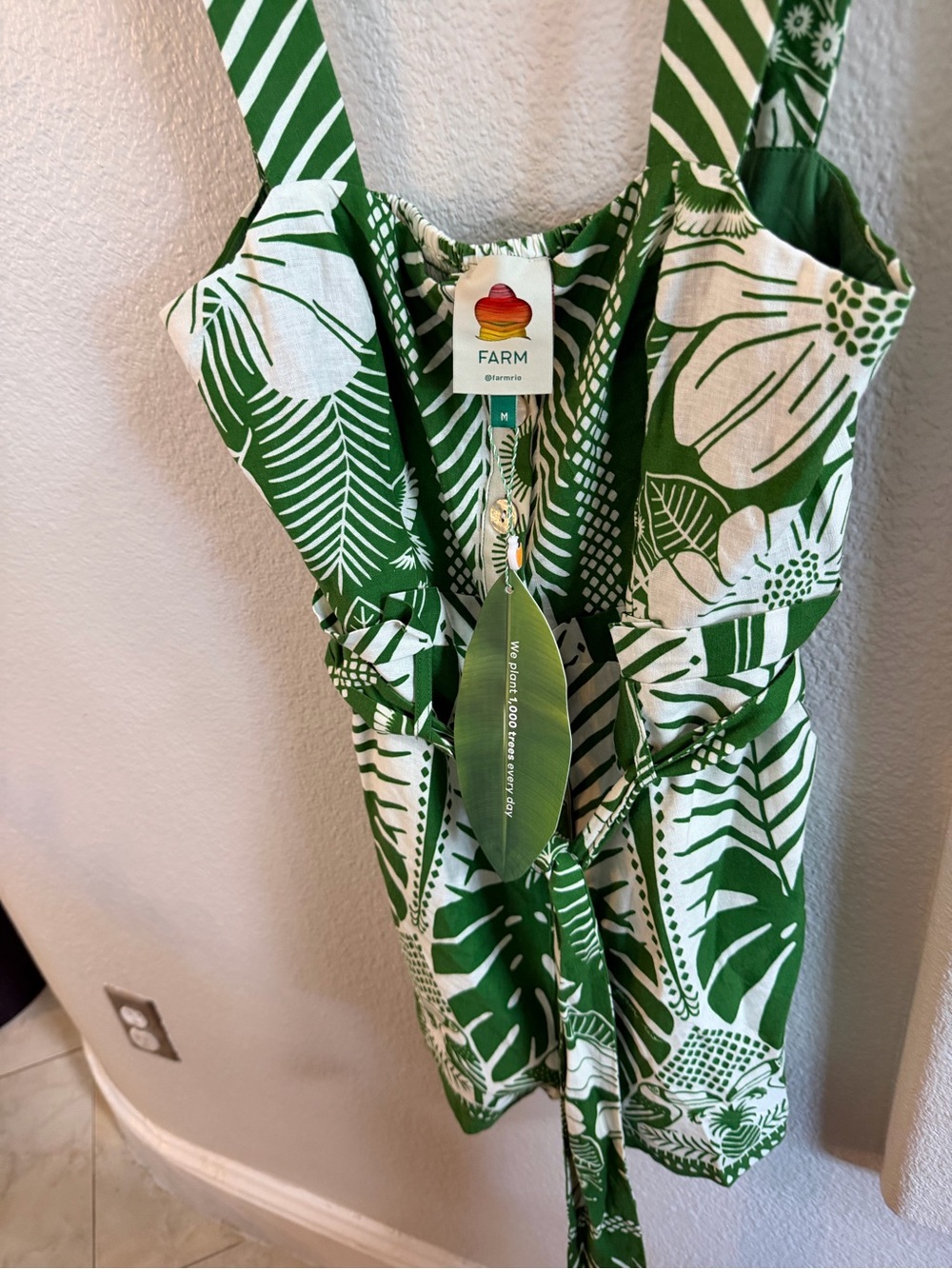 FARM Rio Green & White Tropical-Print Button-Front Jumpsuit - Picture 3 of 6